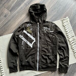 y2k DIESEL Double Hood Khaki zip Hoodie